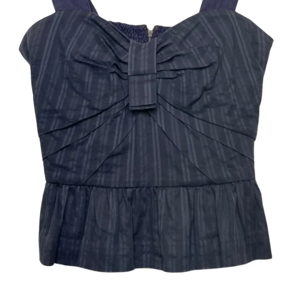 LEIFSDOTTIR | Anthropologie Navy Blue Striped Cropped Peplum Blouse | Size 4 - Picture 3 of 10